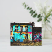 アーバンアート放棄グラフィティ建物 ポストカード (スタンド正面)