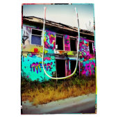 アーバンアート放棄グラフィティ建物 ミディアムペーパーバッグ (裏面)