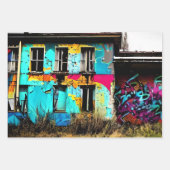 アーバンアート放棄グラフィティ建物 ラッピングペーパーシート (正面)