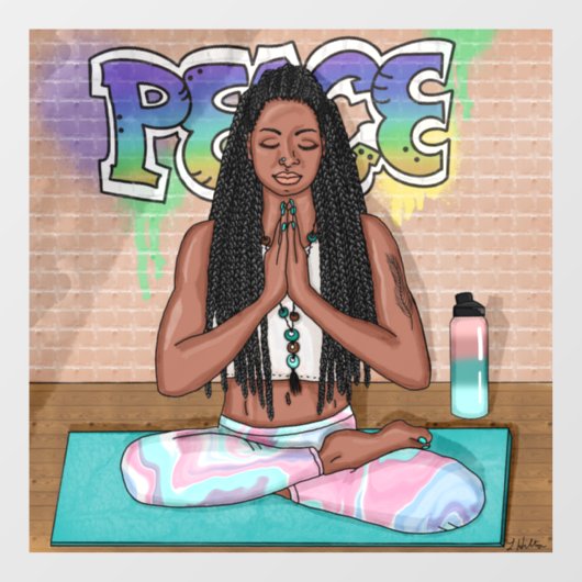 アーバンアート |瞑想かわいらしを行う女性 ウィンドウサイン (シート)