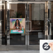 アーバンアート |瞑想かわいらしを行う女性 ウィンドウサイン (オフィスドア)