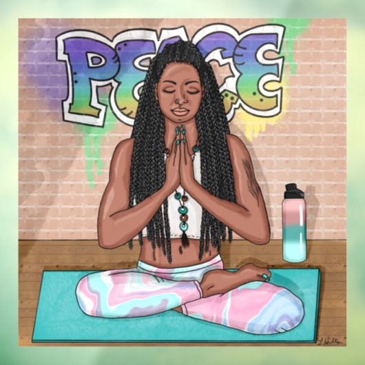 アーバンアート |瞑想かわいらしを行う女性 ウィンドウサイン (シート3)