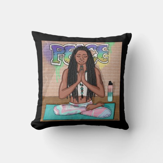 アーバンアート |瞑想かわいらしを行う女性 クッション (正面)