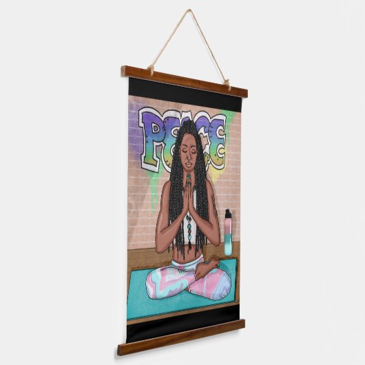 アーバンアート |瞑想かわいらしを行う女性 吊り下げ型タペストリー (傾斜あり)