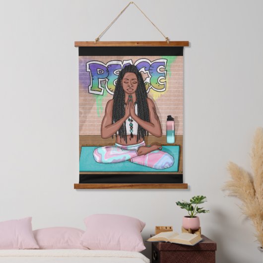 アーバンアート |瞑想かわいらしを行う女性 吊り下げ型タペストリー (寝室)