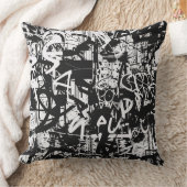アーバンエッジブラックアンドホワイトグラフィティ装飾用クッション クッション (ブランケット)