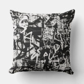 アーバンエッジブラックアンドホワイトグラフィティ装飾用クッション クッション (正面)