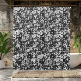 アーバンエッジ白黒グラフィティシャワーカーテン シャワーカーテン