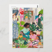 アーバンガーデニング女性イラストレーション ポストカード (正面/裏面)