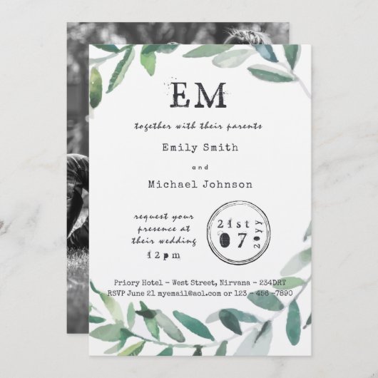 アーバンガーデンのチャーム - ラスティックリーフ タイプセット クラフト 招待状 (正面/裏面)