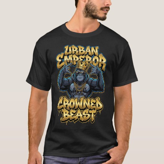 アーバングラフィティゴリラの王冠を戴く獣の壁アート Tシャツ (正面)