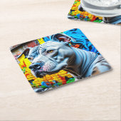 アーバングラフィティ通りアートシティピットブル恋人 スクエアペーパーコースター (アングル)