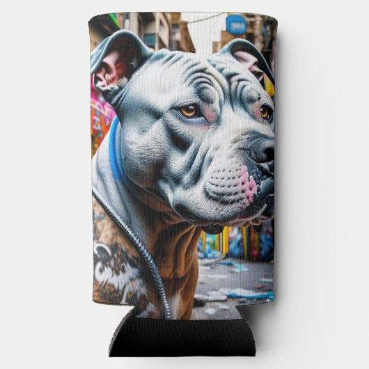アーバングラフィティ通りアートシティピットブル恋人 スリム缶クーラー (裏面)