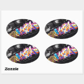 アーバングラフィティ通りアートブラック&ホワイトとカラー 楕円形シール (シート)