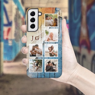アーバングランジバックグラウンドにモノグラムと6枚の写真 SAMSUNG GALAXY S22+ケース
