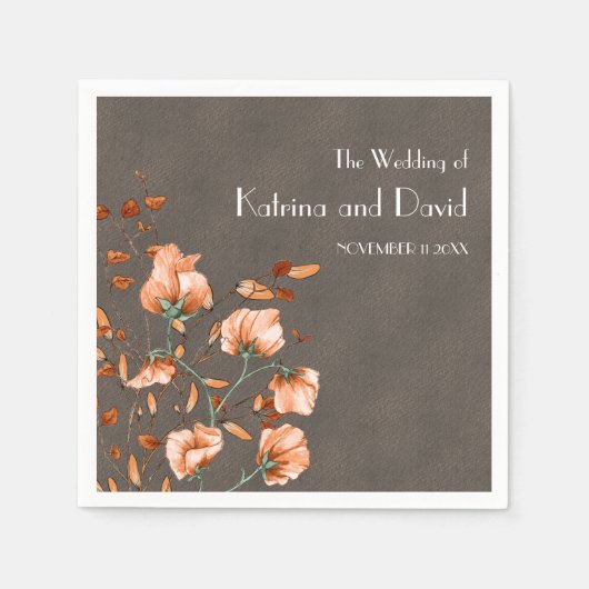 アーバングレイ素朴バーンオレンジフローラ秋の結婚式 スタンダードカクテルナプキン (正面)