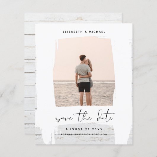 アーバンシックなミニマルな写真の日付を保存する予算 (正面/裏面)