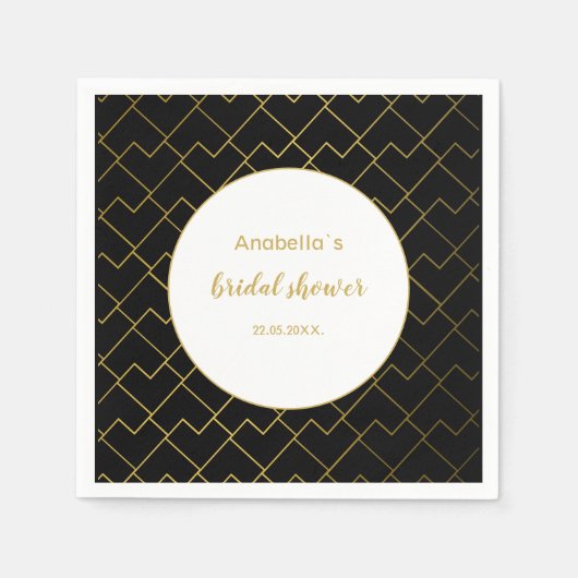 アーバンシック幾何ゴールデンブラックパターン スタンダードカクテルナプキン (正面)