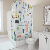 アーバンスケッチ:子供のヴィンテージ街並み シャワーカーテン (インサイチュ)