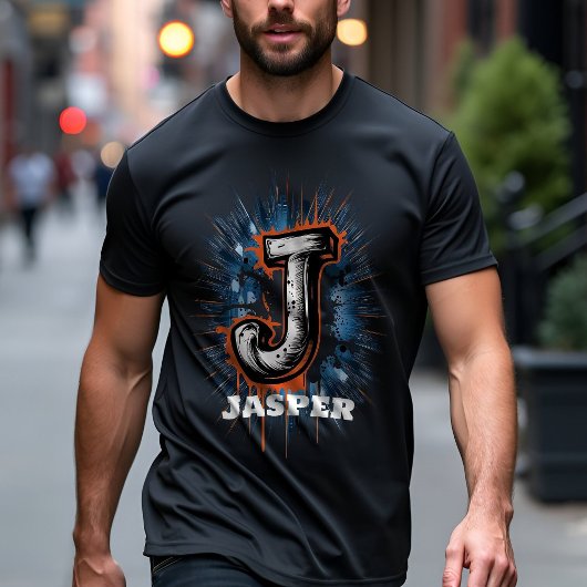 アーバンスプレー絵を描モノグラム「J」カスタマイズ可能 Tシャツ