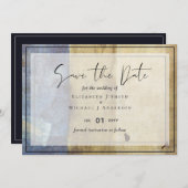 アーバンネイビーブルーモダンバジェット結婚式招待状 (正面/裏面)