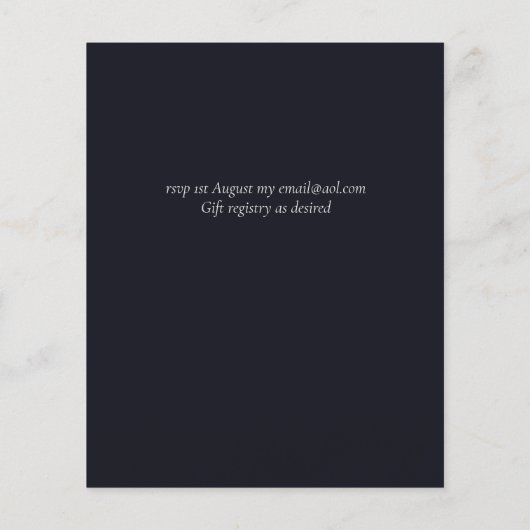 アーバンネイビーブルーモダンバジェット結婚式招待状 (裏面)