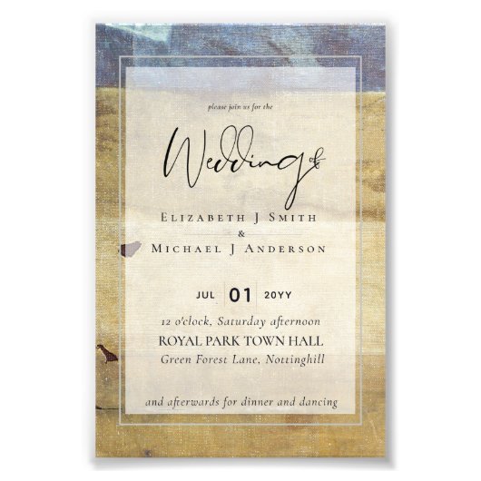 アーバンネイビーブルーモダンバジェット結婚式招待状 フォトプリント            (正面)