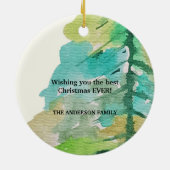 アーバンパステルモダンクリスマスツリーウォーターカラーアート セラミックオーナメント (裏面)