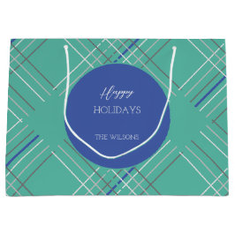 アーバンパーソナライズされたグリーンブルータータンチェック ラージペーパーバッグ