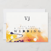 アーバンパープルオレンジ水彩ウェディング招待状 招待状 (正面)