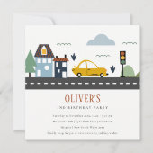 アーバンビークル道路任意の年齢誕生日招待状 サンキューカード (正面)