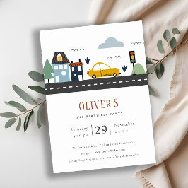 アーバンビークル道路任意の年齢誕生日招待状 サンキューカード