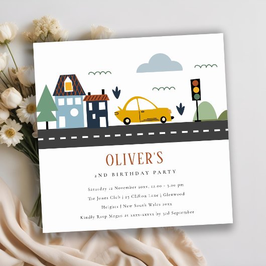 アーバンビークル道路任意の年齢誕生日招待状 サンキューカード