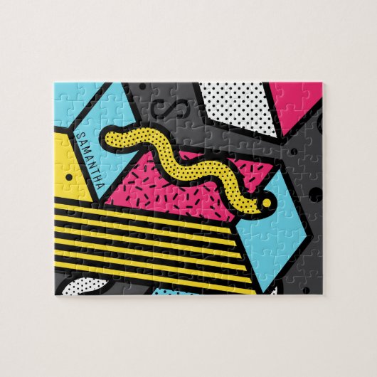 アーバンポップ・アートのアート抽象芸術幾何学的キューブモノグラム ジグソーパズル (横)