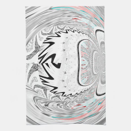 アーバンモダンアッシュグレーフローラ抽象芸術パターンアート キッチンタオル (縦)