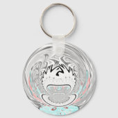 アーバンモダンアッシュグレーフローラ抽象芸術パターンアート キーホルダー (正面)