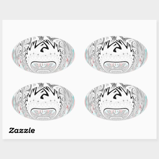 アーバンモダンアッシュグレーフローラ抽象芸術パターンアート 楕円形シール (シート)