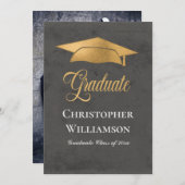 アーバンモダンド卒業写真金ゴールドキャップグレー 案内状 (正面/裏面)