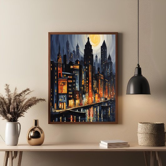 アーバンモダンナイトスケープ – City Skyline at Dusk Art ポスター