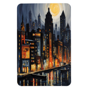 アーバンモダンナイトスケープ – City Skyline at Dusk Art マグネット