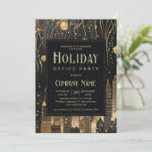 アーバンモダンブラック&金ゴールドホリデーオフィスパーティー 招待状 (スタンド正面)