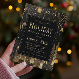 アーバンモダンブラック&金ゴールドホリデーオフィスパーティー 招待状