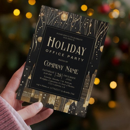 アーバンモダンブラック&金ゴールドホリデーオフィスパーティー 招待状