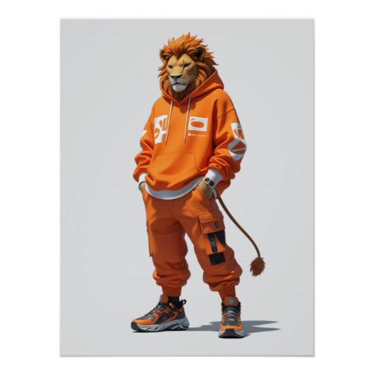 アーバンライオンビベス – 未来的ストリートウェアデザイン ポスター (正面)