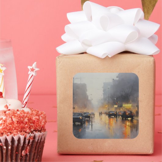 アーバン夕べ雨景 スクエアシール (パーティー)