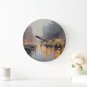 アーバン夕べ雨景 ラージ壁時計 (ホーム)