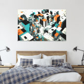 アーバン抽象芸術空中街並みティール（緑がかった色）オレンジブラック キャンバスプリント (インサイチュ (寝室))