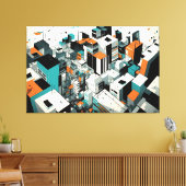 アーバン抽象芸術空中街並みティール（緑がかった色）オレンジブラック キャンバスプリント (インサイチュ (リビング))