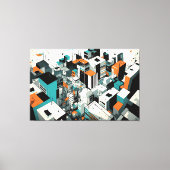 アーバン抽象芸術空中街並みティール（緑がかった色）オレンジブラック キャンバスプリント (正面)