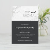 アーバン白黒大理石婚約パーティ招待状 サンキューカード (スタンド正面)